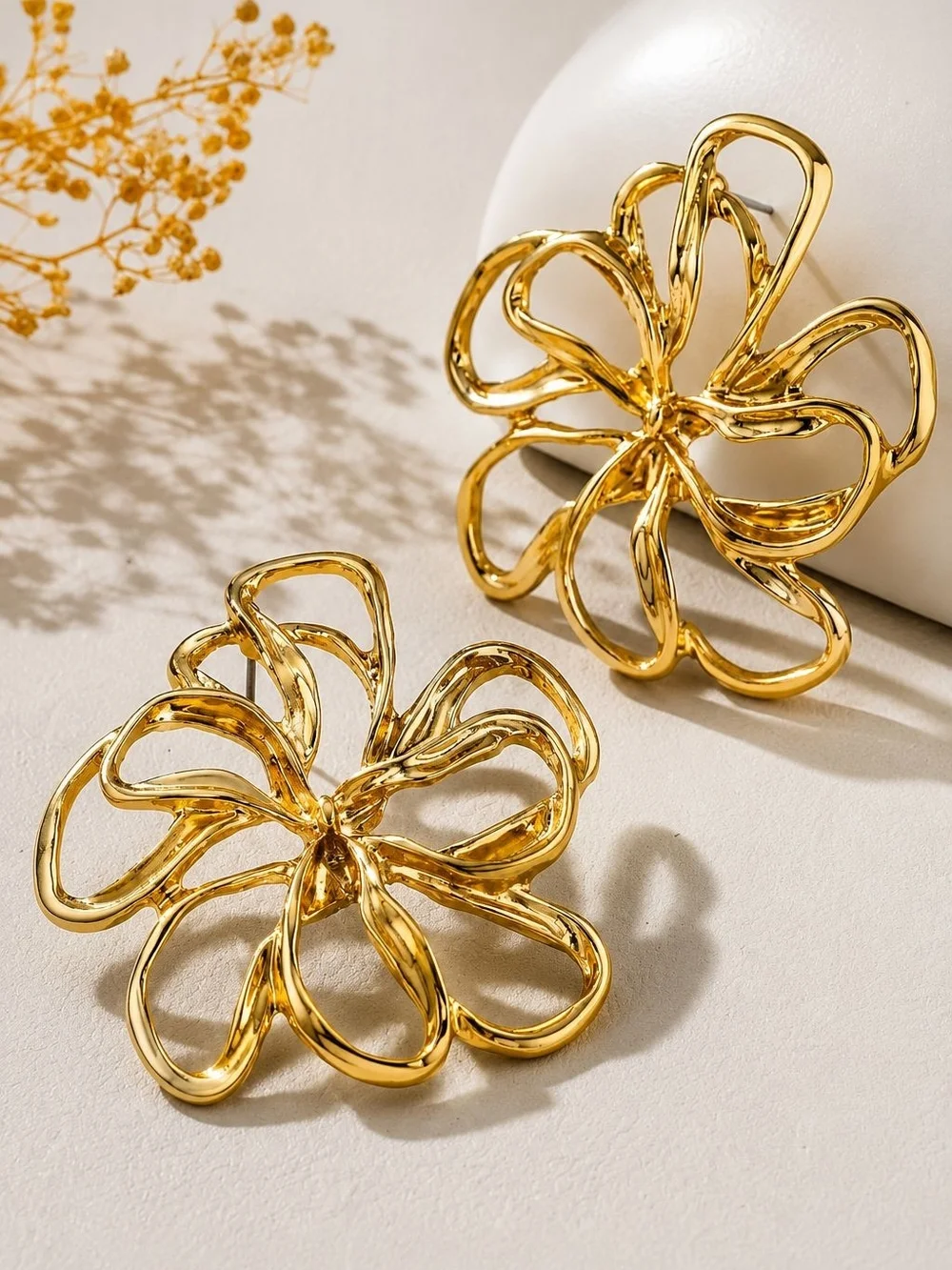 Polished Gold Floral Loop Earrings
